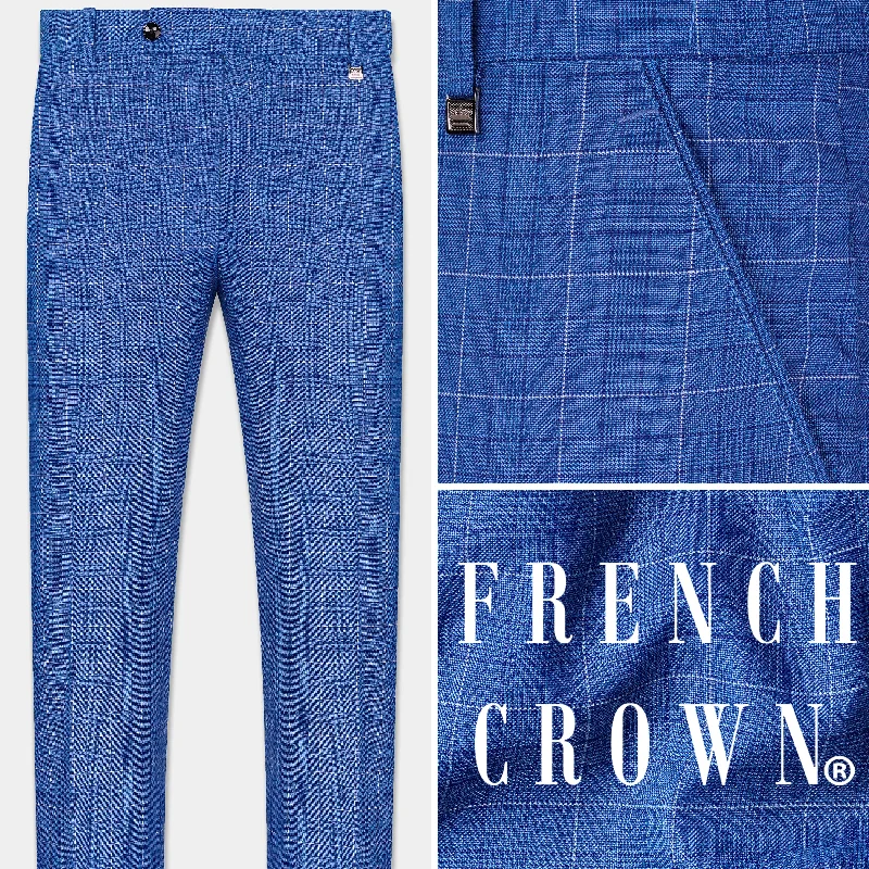 Cobalt Blue Checkered Wool Rich Stretchable Pant