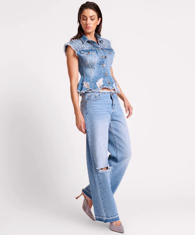 One Teaspoon Lowriders Low Waist Wide Leg Jeans Bolt Blue