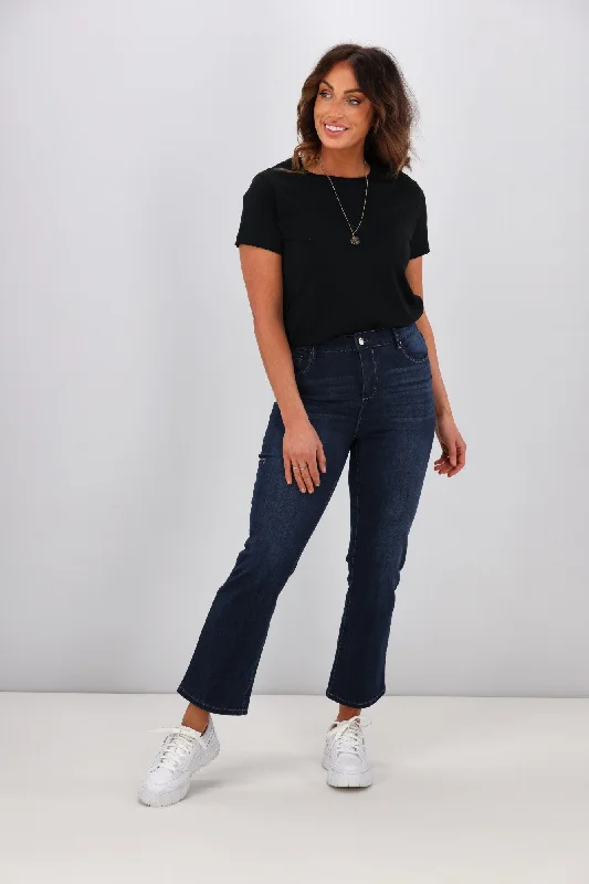 Shine On Label Sculpt Cropped Bootleg Jeans Super Dark Indigo