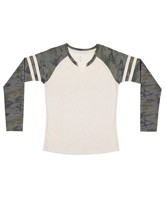 3534 - LAT Ladies Gameday Mash-Up Long Sleeve Fine Jersey T-Shirt | Natural Heather/Camo