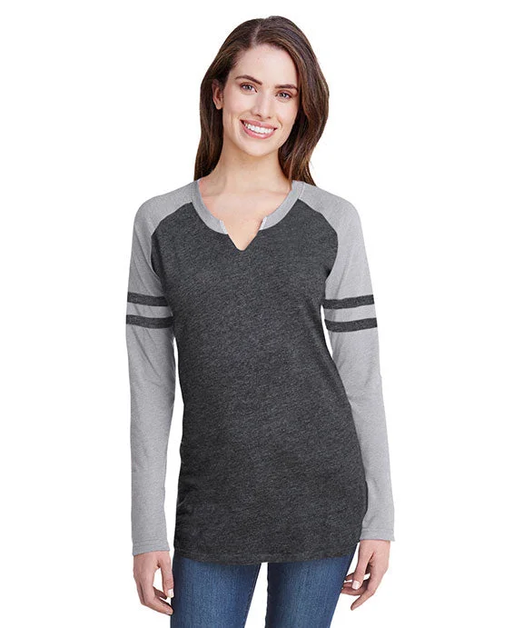 3534 - LAT Ladies Gameday Mash-Up Long Sleeve Fine Jersey T-Shirt | Vintage Smoke/Vintage Heather