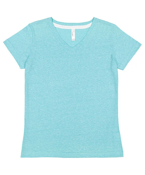 3591 - LAT Ladies V-Neck Harborside Melange Jersey T-Shirt | Caribbean Melange