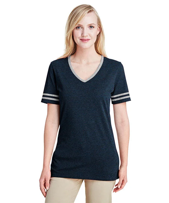 602WVR - Jerzees Ladies Tri-Blend Varsity V-Neck T-Shirt | Indigo Heather/Oxford