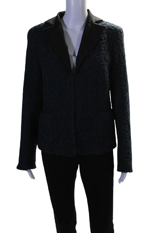 Akris Womens Wool Textured Hook & Eye Long Sleeve Blazer Jacket Blue