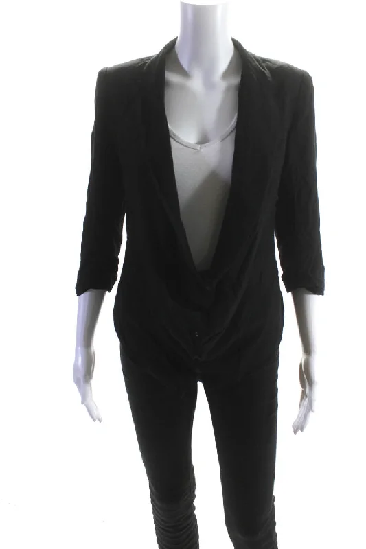 Barneys New York Womens 3/4 Sleeve Draped Blazer Jacket Black