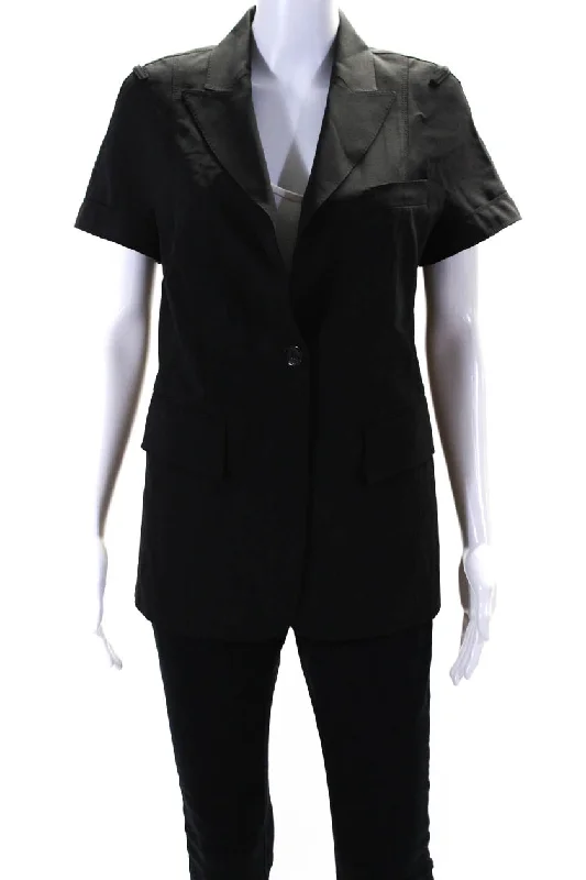 Burberry London Womens Button Down Short Sleeves Blazer Jacket Black