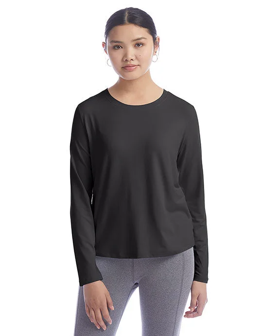 CHP140 - Champion Ladies Cutout Long Sleeve T-Shirt | Black