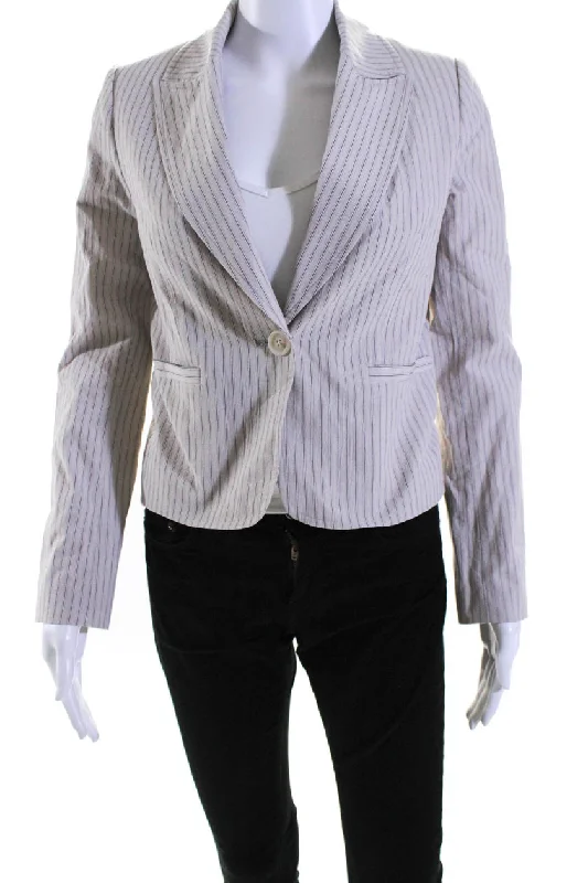 Drew Womens Milo Poplin Pinstripe Peak Lapel Blazer Jacket Natural