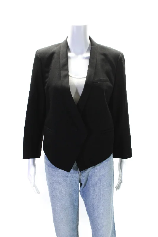 Helmut Lang Womens Two Button Collared V Neck Blazer Jacket Black Wool