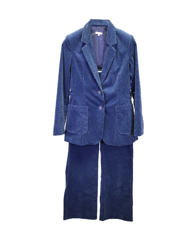 Iris & Ink Velvet Petrol Suit Set in Blue Cotton