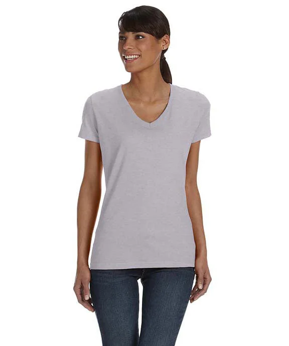 L39VR - Fruit of the Loom Ladies HD Cotton™ V-Neck T-Shirt | Athletic Heather