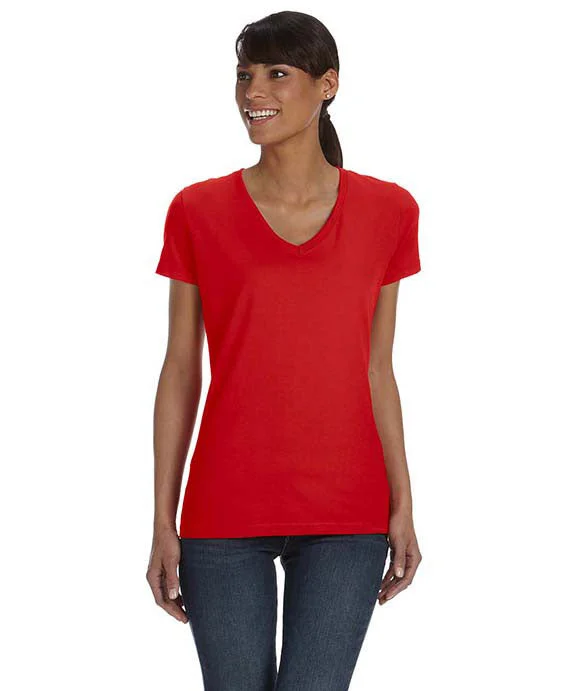 L39VR - Fruit of the Loom Ladies HD Cotton™ V-Neck T-Shirt | True Red