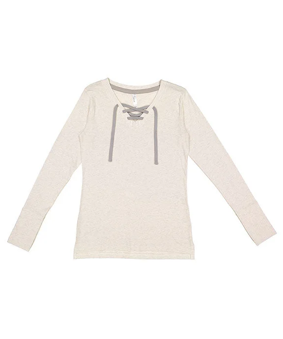 LA3538 - LAT Ladies Long Sleeve Fine Jersey Lace-Up T-Shirt | Natural Heather/Titanium