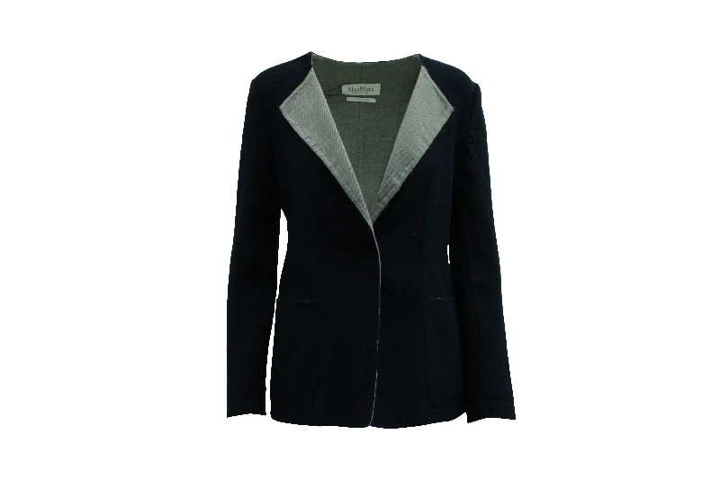 Max Mara Single-Breasted Blazer in Navy Blue Wool