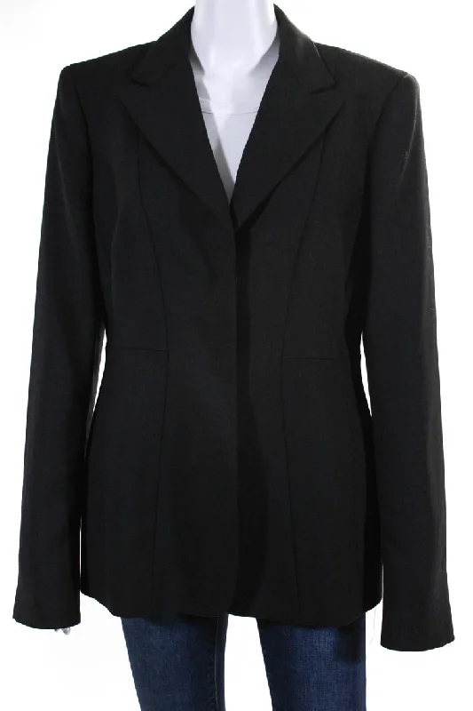 Max Mara Womens Peak Lapel Twill Snap Blazer Jacket Black Wool