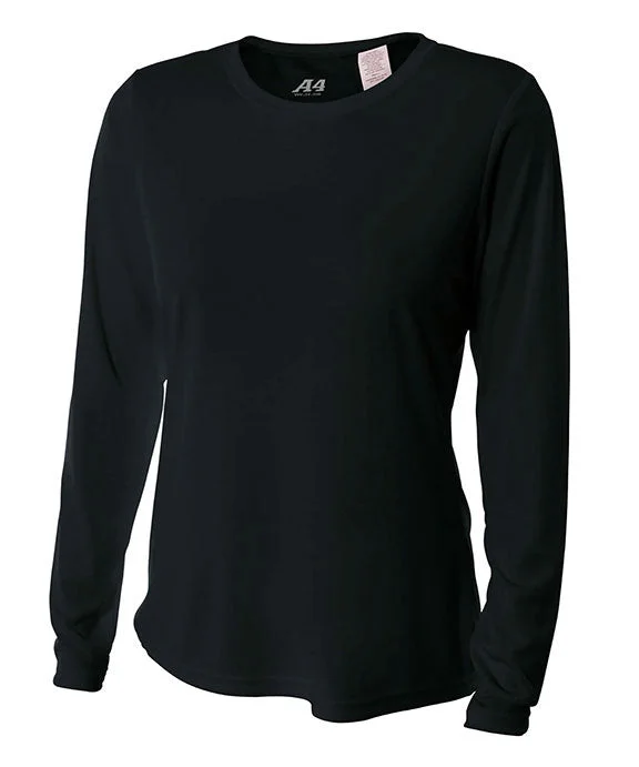 NW3002 - A4 Ladies Long Sleeve Cooling Performance Crew T-Shirt | Black