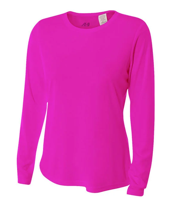 NW3002 - A4 Ladies Long Sleeve Cooling Performance Crew T-Shirt | Fuchsia