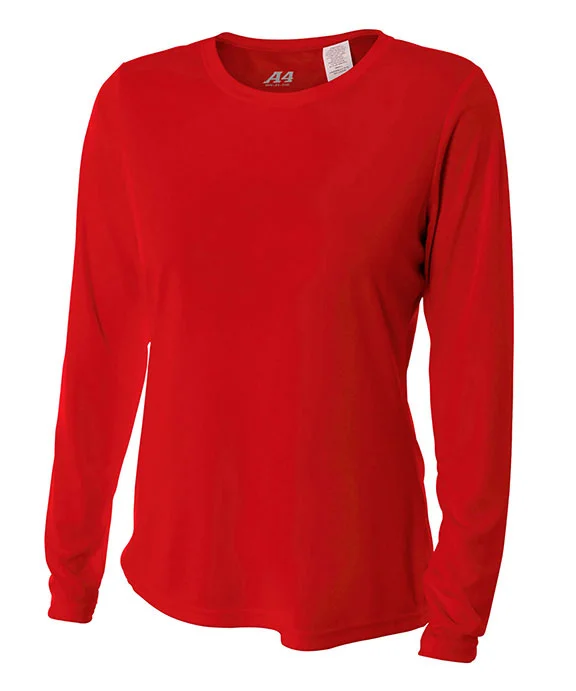 NW3002 - A4 Ladies Long Sleeve Cooling Performance Crew T-Shirt | Scarlet