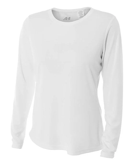 NW3002 - A4 Ladies Long Sleeve Cooling Performance Crew T-Shirt | White