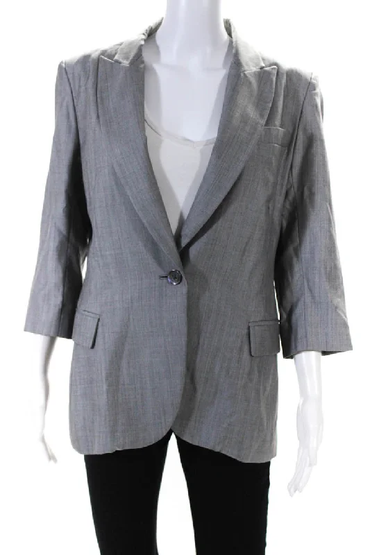 Pamella Roland Womens Single Button Pointed Lapel Blazer Jacket Gray