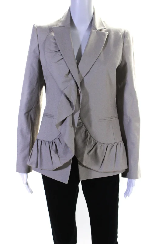 RED Valentino Womens Single Button Ruffled Blazer Jacket Gray Cotton