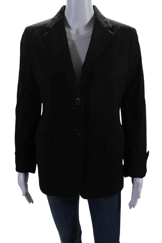 Salvatore Ferragamo Womens Beaded Trim Blazer Jacket Black Wool