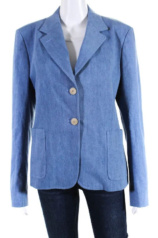 Sharis Womens Diana Two Button Denim Blazer Jacket Indigo Bleach Blue