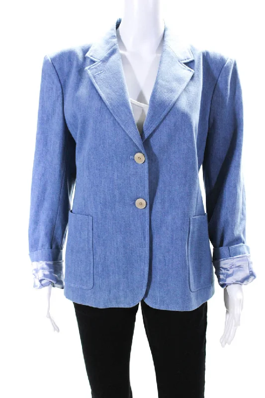 Sharis Womens Diana Two Button Denim Blazer Jacket Indigo Bleach Blue