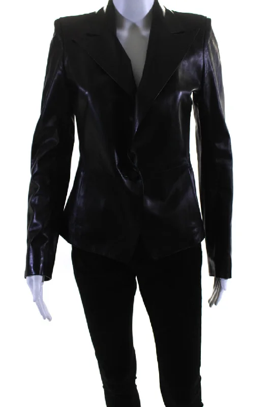 The Row Womens Leather Silk Lined One Button Notched Collar Blazer Black