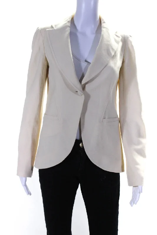 Valentino Womens One Button Notched Lapel Blazer Jacket Cream White Wool