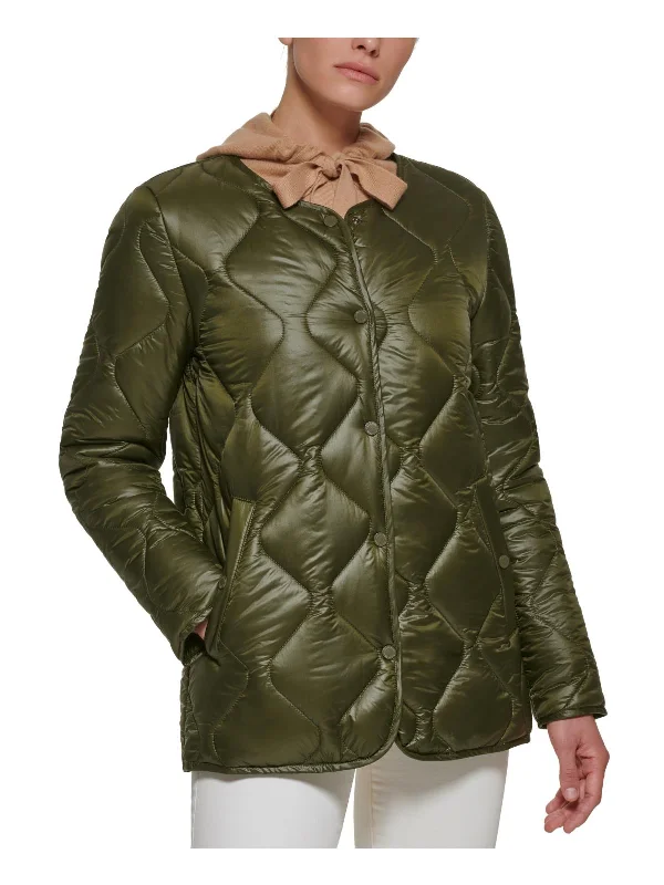 Womens Collarless Short Quilted Coat