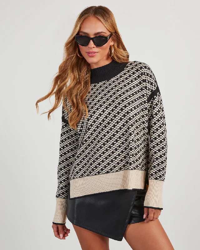 Alma Cross Jacquard Mock Neck Sweater