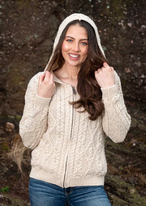 IrelandsEye Women's Aran Hooded Cardigan | Oatmeal