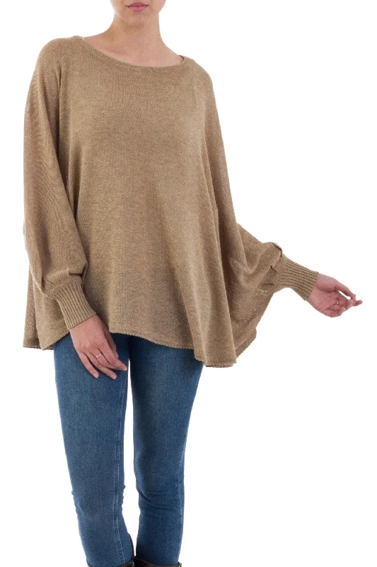 Coastal Breeze Soft Knit Bohemian Style Light Tan Drape Sweater from Peru