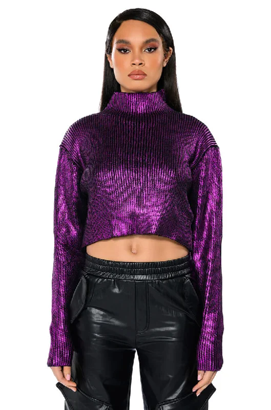 COSMO METALLIC COATED CROP TURTLENECK SWEATER