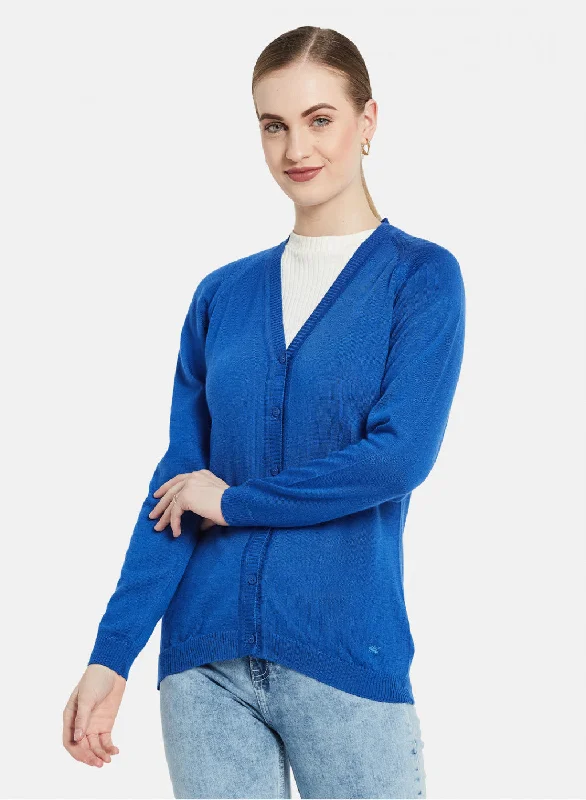 Women Blue Solid Cardigan