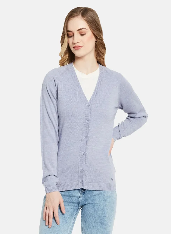 Women Blue Solid Cardigan