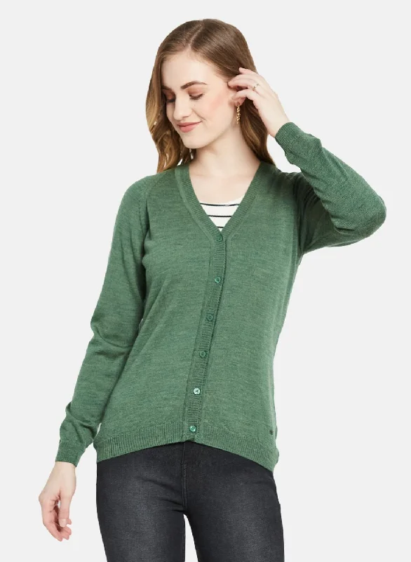 Women Green Solid Cardigan