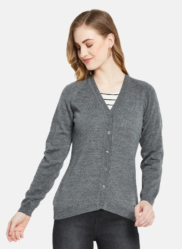 Women Grey Solid Cardigan