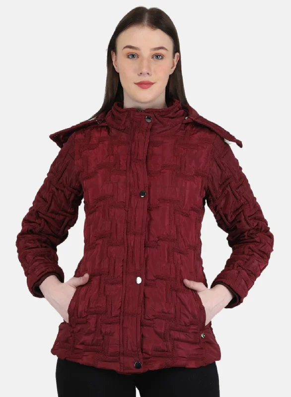 Women Maroon Embroidered Jacket