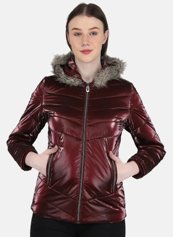 Women Maroon Solid Jacket