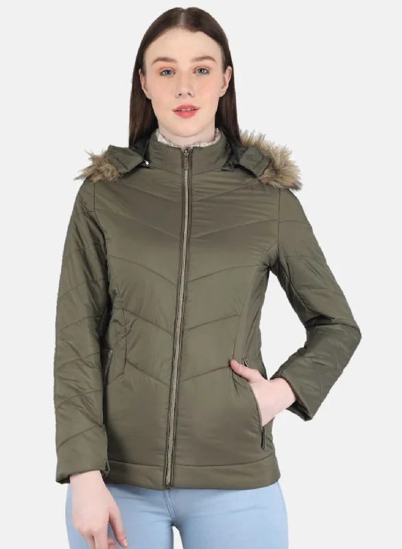 Women Olive Solid Jacket