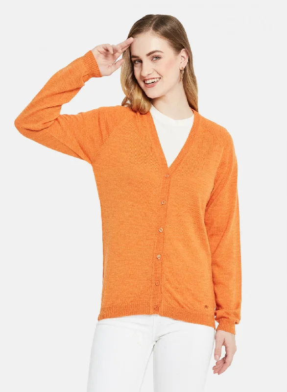 Women Orange Solid Cardigan