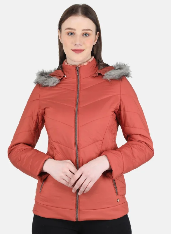 Women Orange Solid Jacket