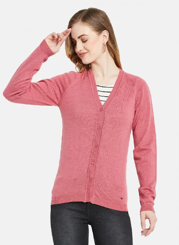 Women Pink Solid Cardigan