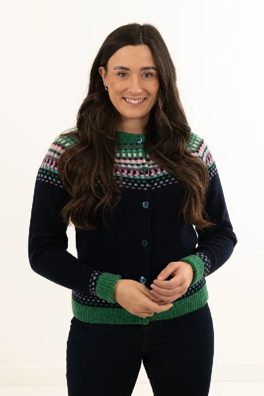 Womens Building Blocks Fair isle Cardigan - Navy Blue