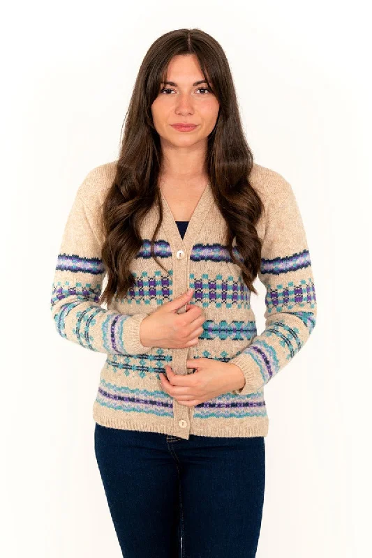 Womens Craigievar V-neck Fair isle Cardigan - Wheat