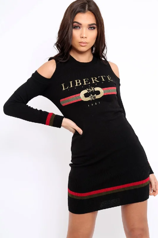 Black Liberte Slogan Jumper Dress - Lizeth