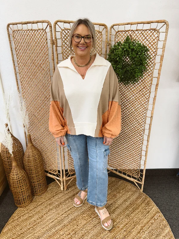 Bucketlist Oversized Contrast Pullover Top-Peachy