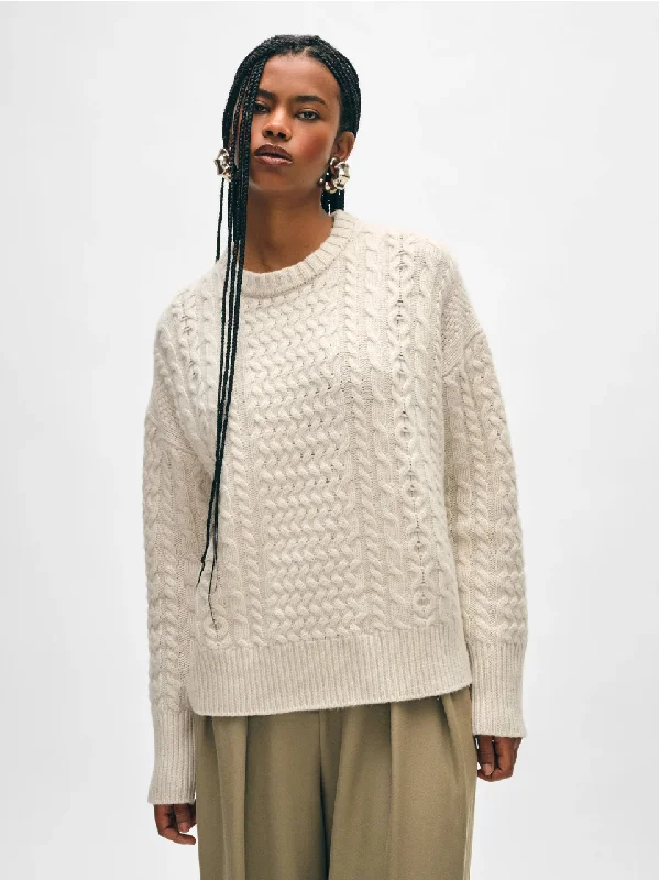 Cashmere Fisherman Cable Pullover Ivory